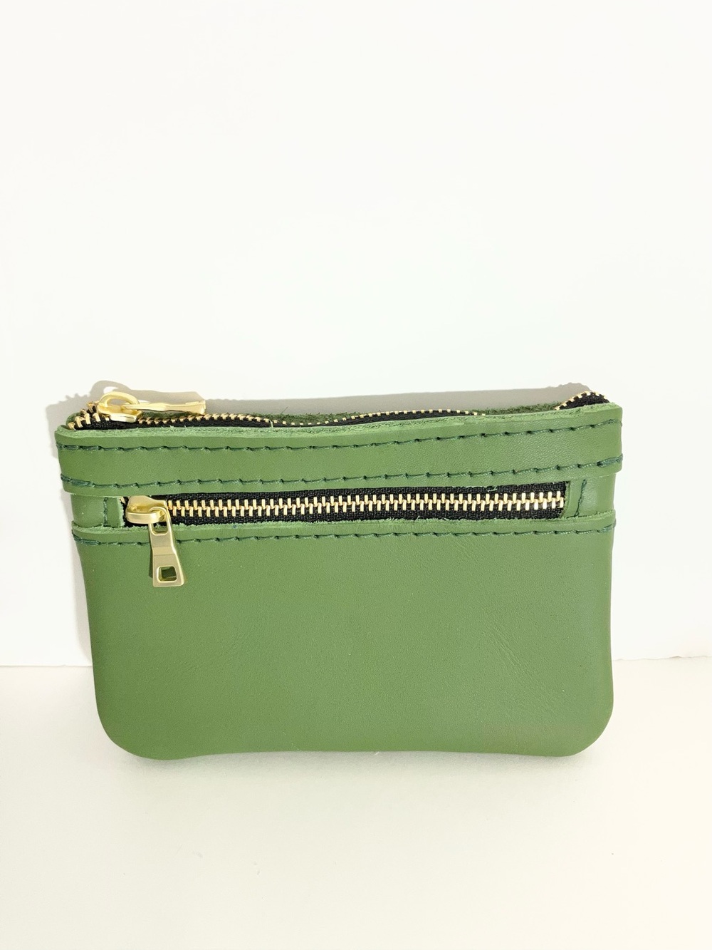 Portland Leather Double Zip Wallet in Cactus-NEW